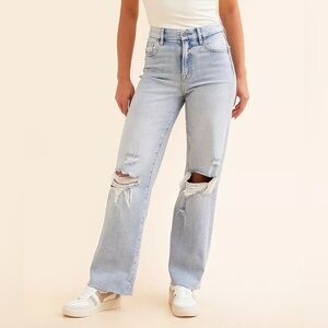 High Rise Light Blue Distressed Jeans